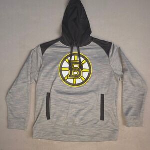 Mens Boston Bruins NHL Pullover Hoodie Gray Black Large